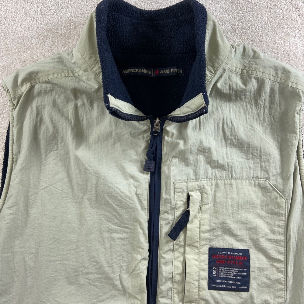 Vintage Abercrombie & Fitch Vest Mens XL Beige Fleece Lined Nylon Utility 90's